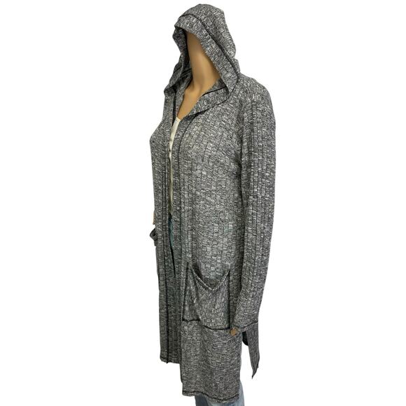 Zenergy Chico's 1 Vanya Hooded Rib Knit Long Cardigan Jacket Sweater Gray Size M - Picture 3 of 12